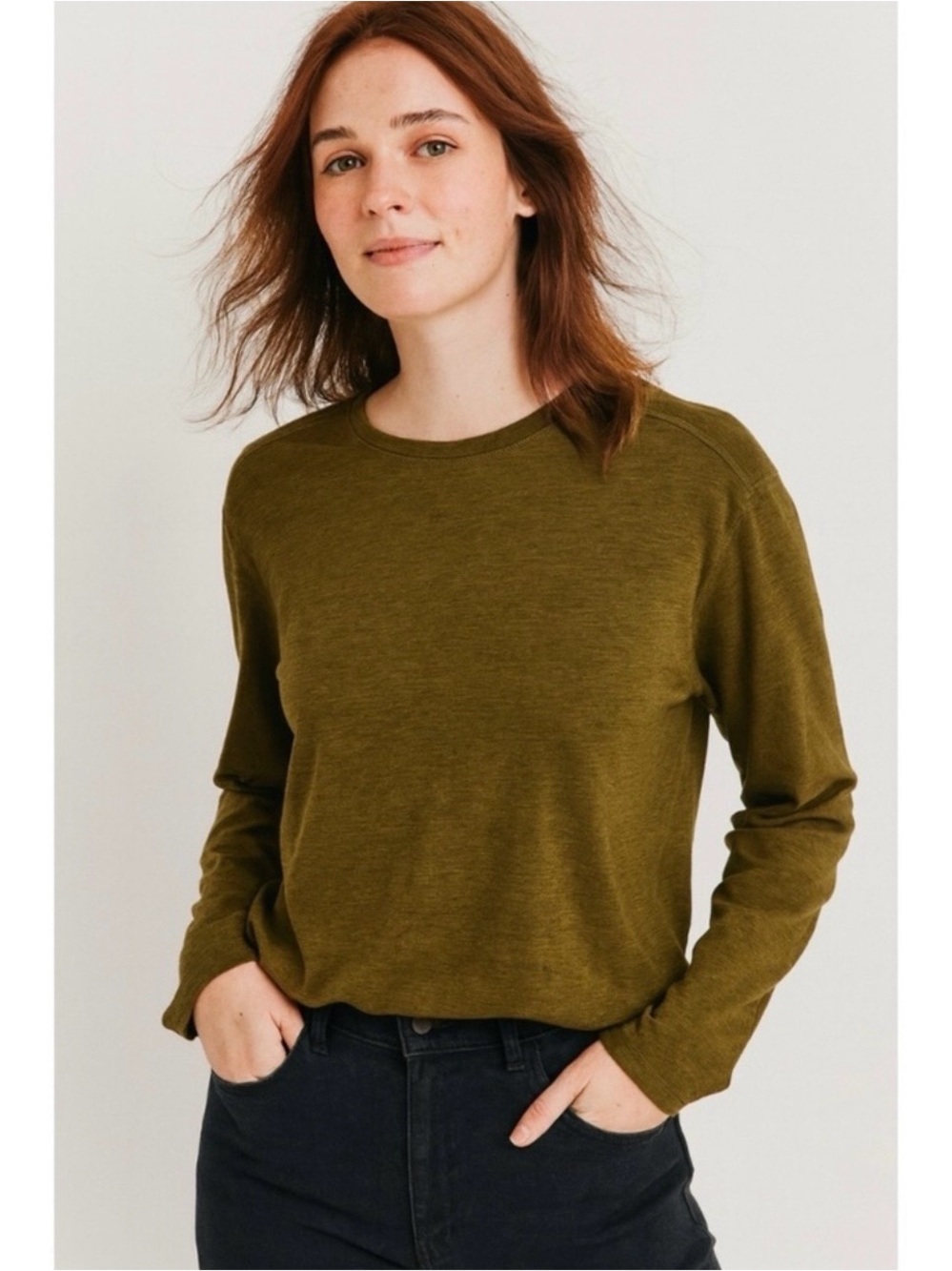 NWT GIRLFRIEND COLLECTIVE I Marled Green Long Sleeve Soft Tee‎ Top Sz. Large